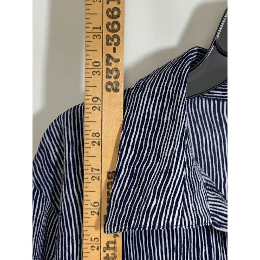 Papillon Women's Striped Lace-up Front Long Shirt Navy Size Large - Picture 6 of 11